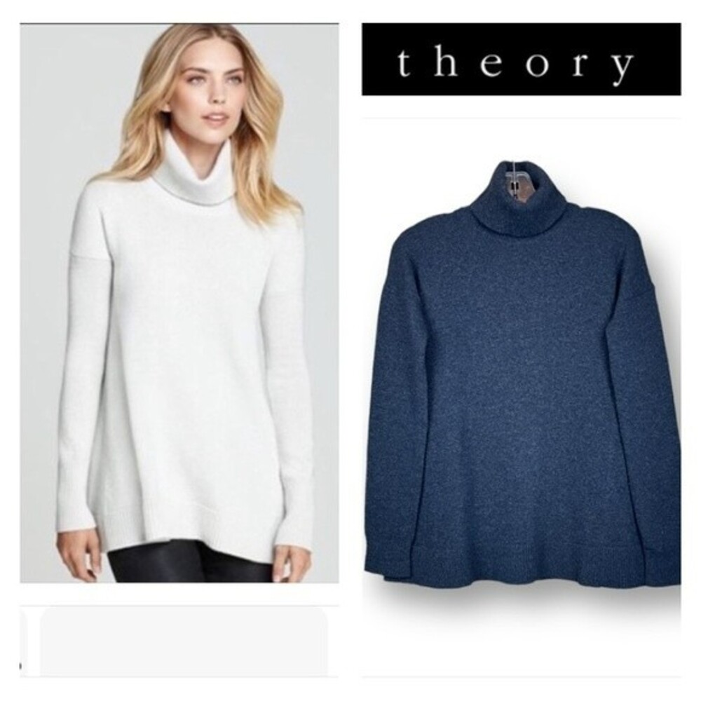 Theory Wool Long Sleeve Flared Hem Turtleneck Sweater Pullover Charcoal Sz S/P